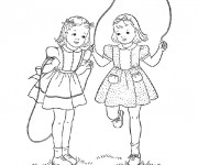 Coloriage Filles et saut &agrave; la corde