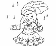 Coloriage La Fille s'amuse sous la pluie