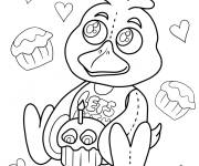 Coloriage Chica kawaii tenant un petit g&acirc;teau
