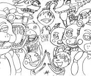 Coloriage Tous les personnages FNAF en une seule image