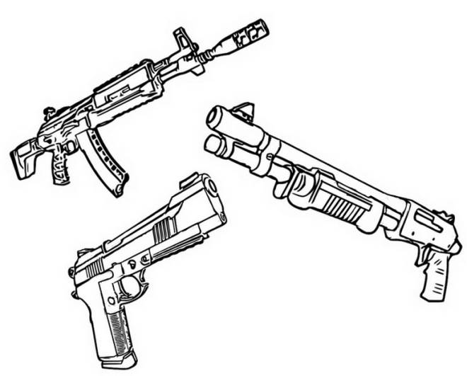 Coloriage et dessins gratuits Armes de Fortnites stylisés à imprimer
