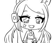 Coloriage Fille de Gacha Life en &eacute;coutant la musique