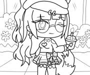 Coloriage Fille de Gacha Life tenant une tasse de café