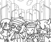 Coloriage Luni, RosyClozy, Senpaibuns et Milyie de Gacha Life