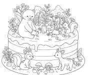 Coloriage Animaux dans un g&acirc;teau forestier