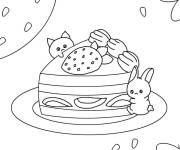 Coloriage Animaux mignons s'amusent dans un morceau de gateau