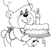 Coloriage Chef ours pr&eacute;pare un g&acirc;teau pour son fils