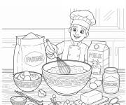 Coloriage Chef p&acirc;tissier pr&eacute;pare le g&acirc;teau