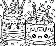 Coloriage Deux pi&egrave;ces g&acirc;teaux kawaii