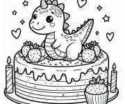 Coloriage Dinosaur sur un g&acirc;teau