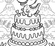 Coloriage Dinosaure mignon sur un g&acirc;teau
