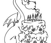 Coloriage Dragon souffle les bougies du gateau d'anniversaire