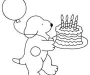 Coloriage Dribbel avec un g&acirc;teau d'anniversaire