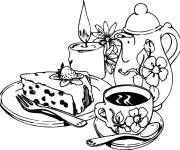 Coloriage Du g&acirc;teau et du th&eacute;
