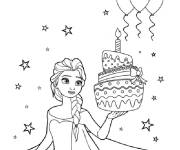 Coloriage Elsa avec son G&acirc;teau
