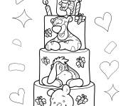 Coloriage G&acirc;teau &agrave; &eacute;tages Winnie l'ourson et ses amis de cartoon