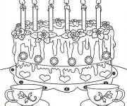 Coloriage G&acirc;teau au chandelles avec du th&eacute;