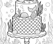 Coloriage G&acirc;teau au fond de l'oc&eacute;an aux coquillages