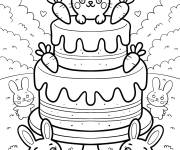 Coloriage G&acirc;teau aux carottes avec des petits lapins