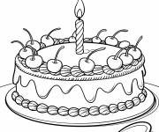 Coloriage G&acirc;teau aux cerises avec des bordures d&eacute;cor&eacute;es