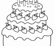 Coloriage G&acirc;teau aux fraises en noir et blanc