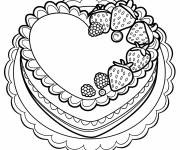 Coloriage G&acirc;teau aux fraises sur une assiette festonn&eacute;e