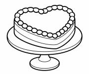 Coloriage G&acirc;teau avec d&eacute;coration de base en forme de c&oelig;ur