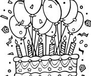 Coloriage G&acirc;teau avec des ballons pour la fete