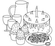 Coloriage G&acirc;teau avec des boissons