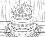 Coloriage G&acirc;teau avec des fleurs fra&icirc;ches comme d&eacute;coration