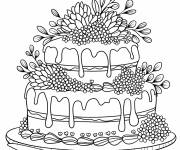 Coloriage G&acirc;teau avec une d&eacute;coration florale