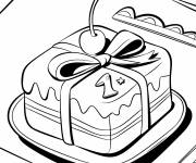 Coloriage G&acirc;teau carr&eacute; avec un ruban