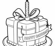 Coloriage G&acirc;teau carr&eacute; avec une banni&egrave;re joyeux anniversaire