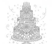 Coloriage G&acirc;teau d'anniversaire &agrave; d&eacute;coration difficile