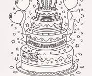 Coloriage G&acirc;teau d'anniversaire avec des ailes et des ballons festif