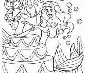 Coloriage G&acirc;teau d'anniversaire d'Ariel