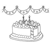 Coloriage G&acirc;teau d'anniversaire d&eacute;coup&eacute; avec bougies