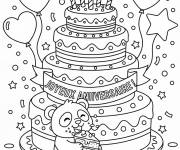 Coloriage G&acirc;teau d'anniversaire et son ami