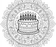 Coloriage G&acirc;teau d'anniversaire mandala floral