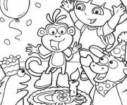 Coloriage G&acirc;teau de l'anniversaire de Dora