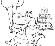 Coloriage G&acirc;teau de l'anniversaire du crocodile