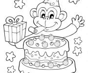 Coloriage G&acirc;teau de l'anniversaire du singe