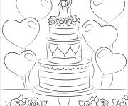 Coloriage G&acirc;teau de mariage avec des ballons