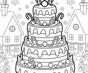 Coloriage G&acirc;teau de No&euml;l &agrave; plusieurs &eacute;tages
