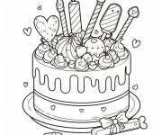 Coloriage G&acirc;teau d&eacute;cor&eacute; avec des bonbons