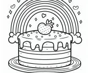 Coloriage G&acirc;teau d&eacute;cor&eacute; avec un arc en ciel