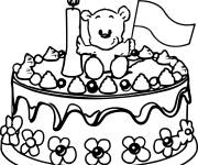 Coloriage G&acirc;teau d&eacute;cor&eacute; avec un ourson
