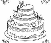 Coloriage G&acirc;teau d&eacute;cor&eacute; en dentelle et des accents de fruits