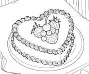 Coloriage G&acirc;teau en forme de c&oelig;ur avec des cerises et fraises