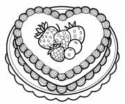 Coloriage G&acirc;teau en forme de c&oelig;ur sur un pr&eacute;sentoir facile